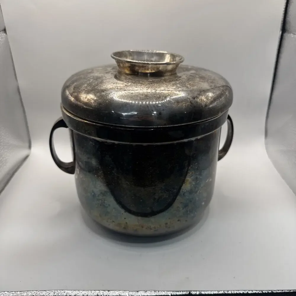 Vintage Federal Silver Company Silver Plated Ice Bucket Tarnished/ Pyrex Insert